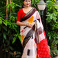 White Polycotton Ethnic Motifs Saree with Unstitched Blouse - Hiral Fashion | Swadesiicart