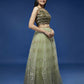 House of Panchhi Lime Green Net Embroideried Round Sequins Lehenga | Swadesiicart