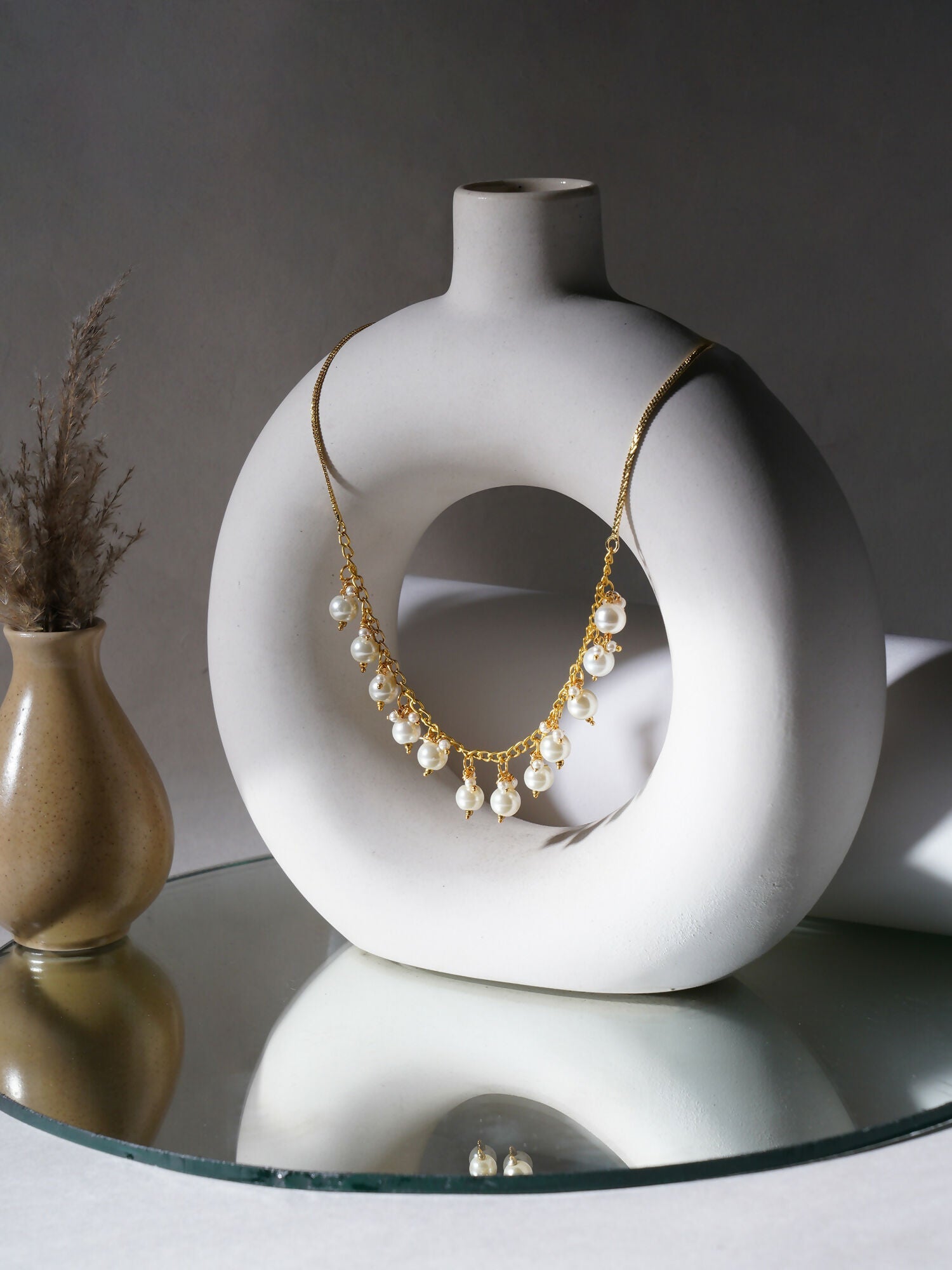 Golden Pearl Neckpiece (Gold) - Ruby Raang | Swadesiicart