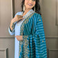 Partywear Designer Viscose Silk Blend Sky Stitched Suit With Dupatta - Tanisha | Swadesiicart