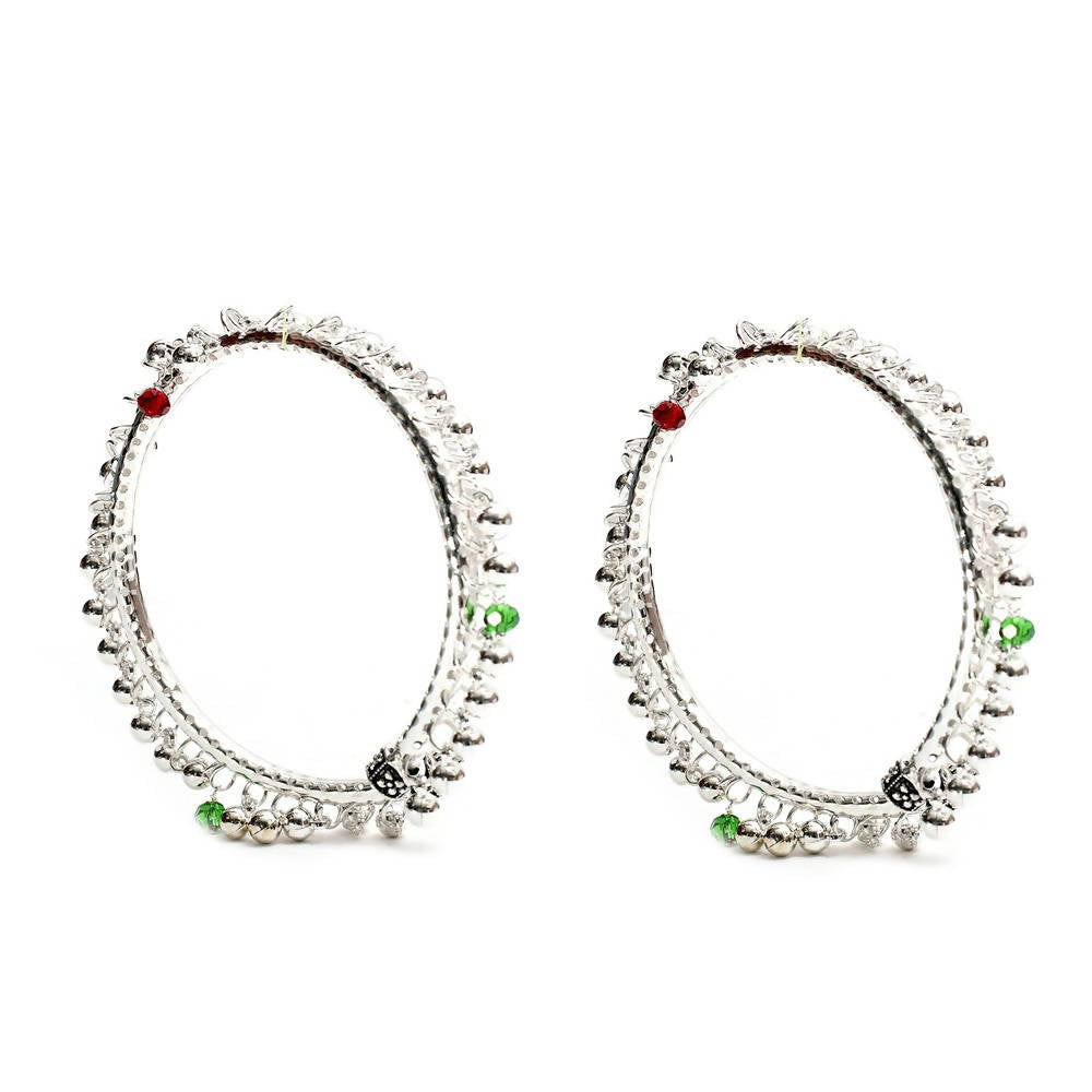 Mominos Fashion Kamal Johar Oxidised Silver Anklets With Muvvas | Swadesiicart