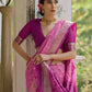 Vishnu Weaves Women's Pink Raw Silk Thread Ikkat Woven Saree with Blouse - Swadesiicart