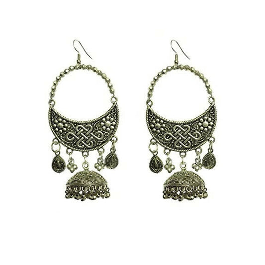 Tiaraa Silver Alloy Oxidised Jhumki Dangle Earrings For Women