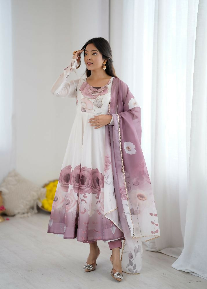 Joban Fashion Onion Pink Kurta Set Organza Sequin Embroidery Work - Swadesiicart