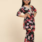 Alakhi Studio Girls Floral Georgette Printed V-Neck Kurta With Sharara - Black