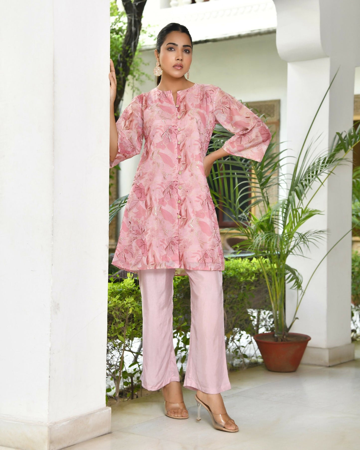 Vaasva Women's Pink Organza Digital Printed Cord Set - Swadesiicart