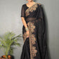 Vastranavya Black Rangoli Silk Zari work with DMC Swarovski work Ready to Wear Saree | Swadesiicart