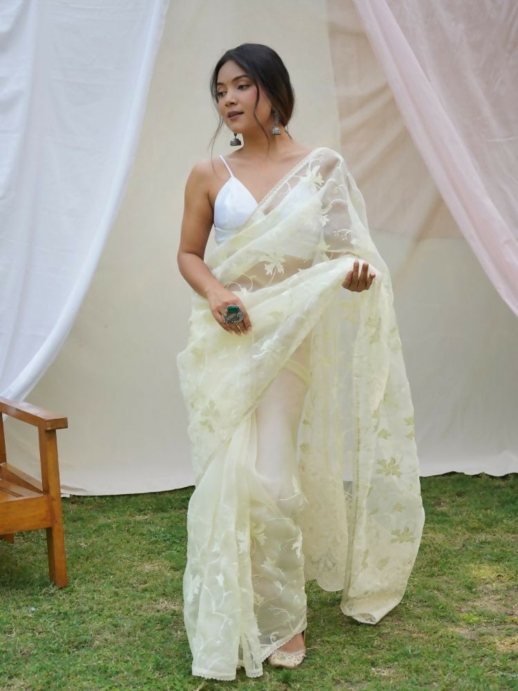 Vamsee Ishaq Yellow Organza Saree - Swadesiicart