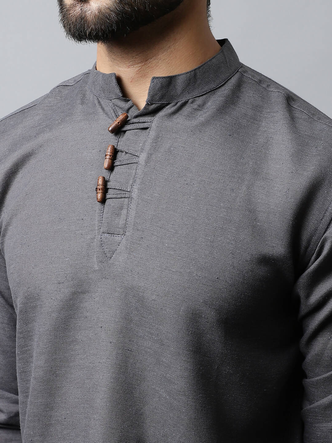 Even Apparels Grey Color Pure Cotton Men's Kurta With Side Placket (SLD1202) | Swadesiicart
