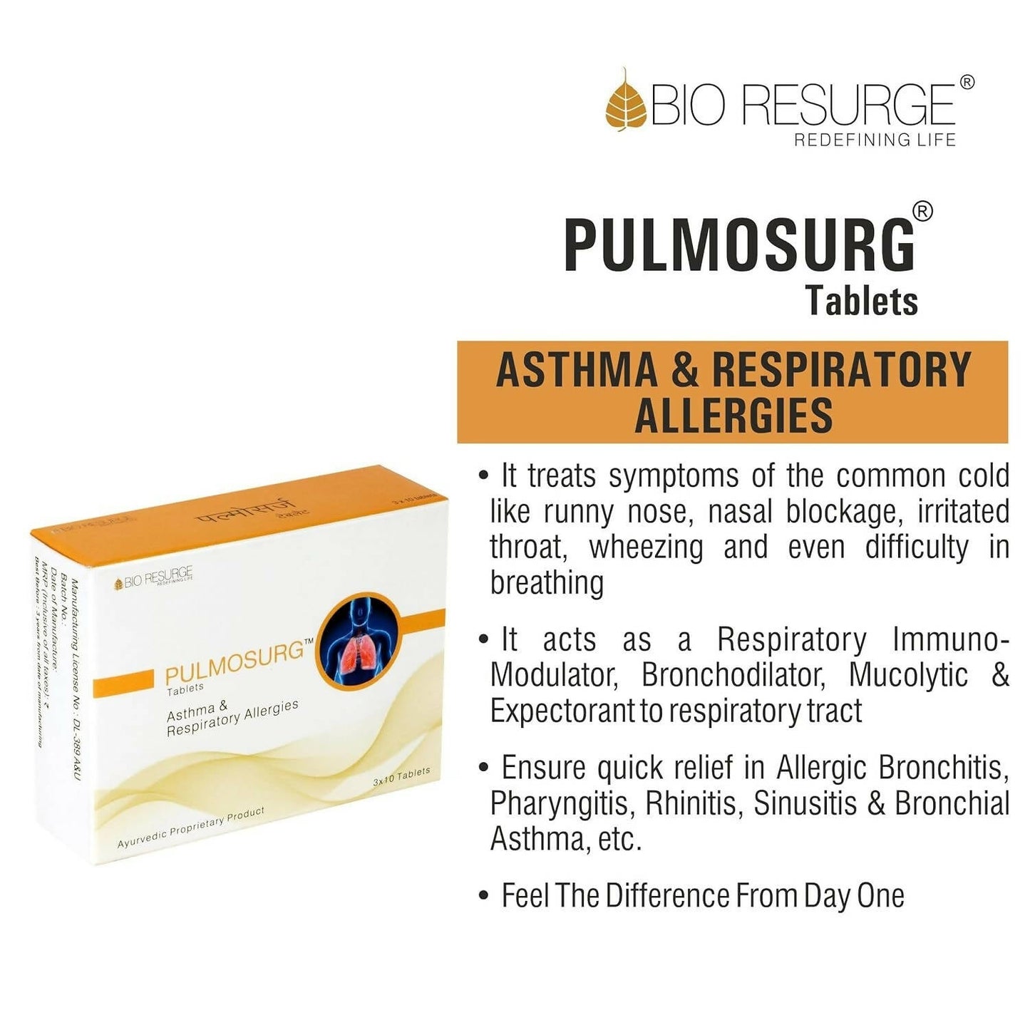 Bio Resurge Life Pulmosurg Ayurvedic Cough and Asthma Relief Tablets - Swadesiicart