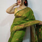 Exclusive Collection Beautiful Olive Green Cotton Silk Woven Handloom Saree With Running Blouse Piece - Swadesiicart