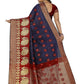 Vamika Banarasi Cotton Silk Navy Blue & Red Weaving Saree | Swadesiicart