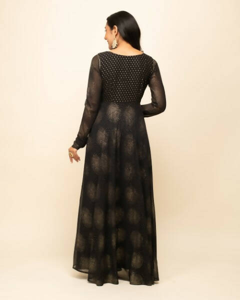 FIORRA Women's Black Georgette Flared Kurta With Dupatta - Swadesiicart