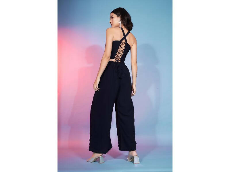 Navy Georgette Sequence With Thread Designer Co-Ord Set - Flory - Swadesiicart