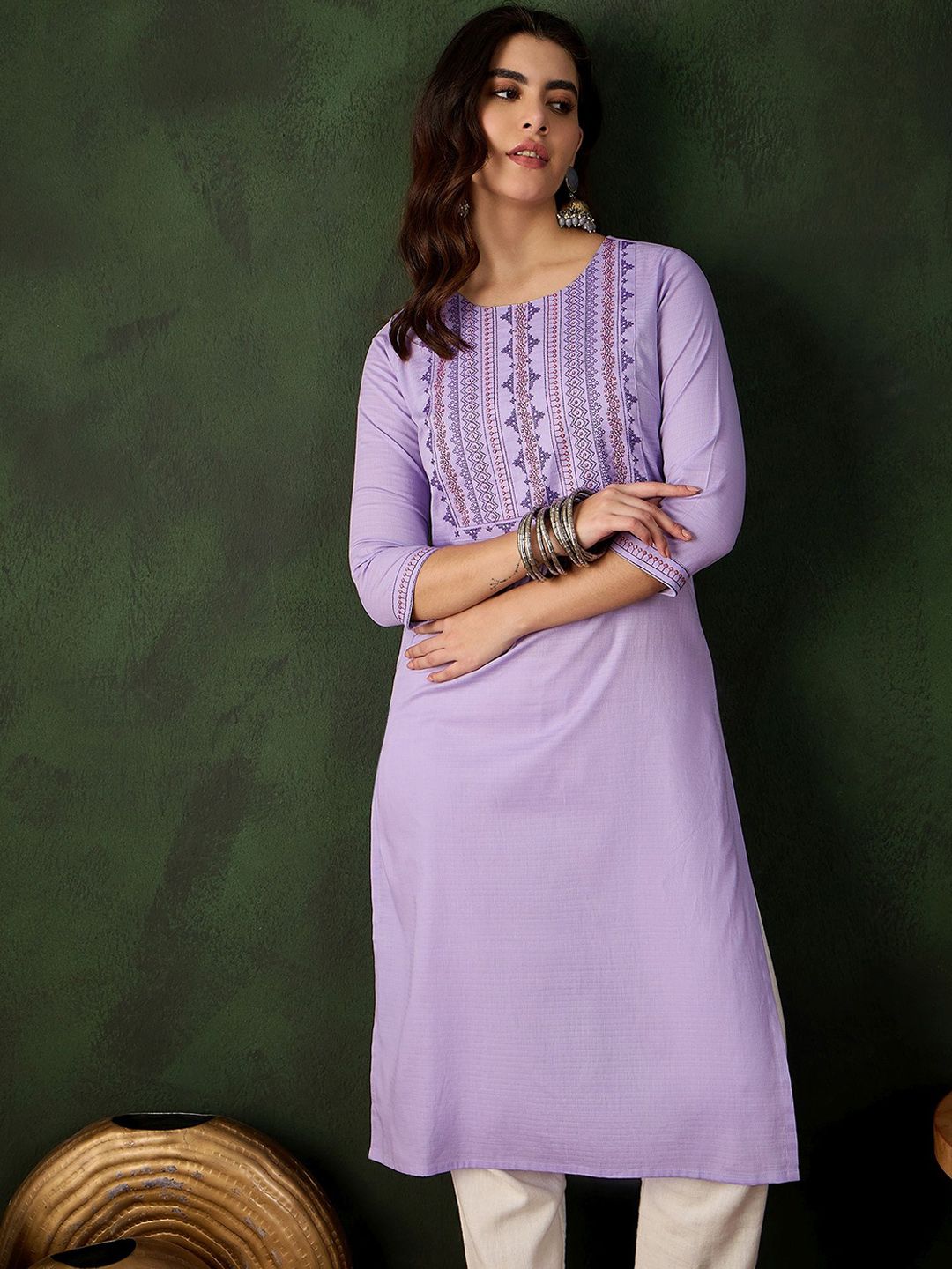 Sangria Embroidered Pure Cotton Straight Kurta - Swadesiicart