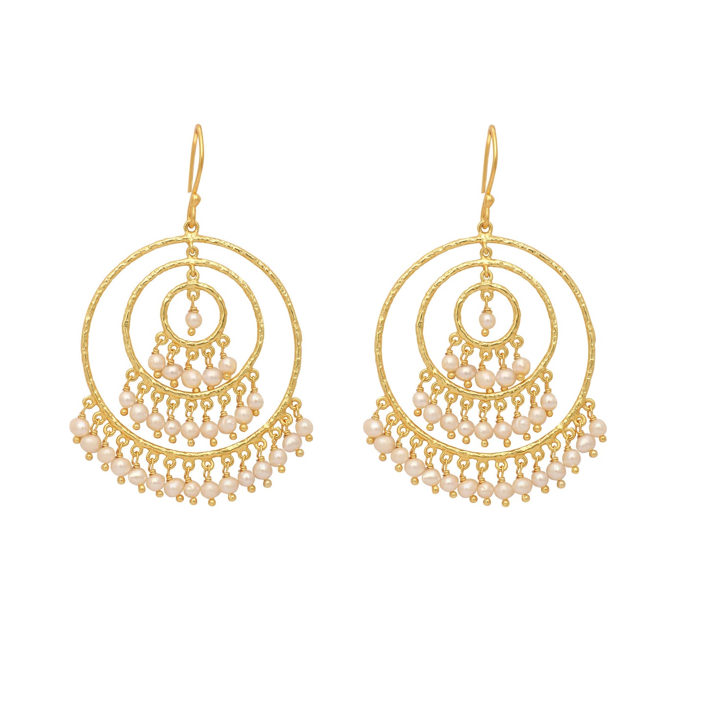 Nuyug 18k Triple Pearl Hoop Anti Tarnish Earrings | Swadesiicart
