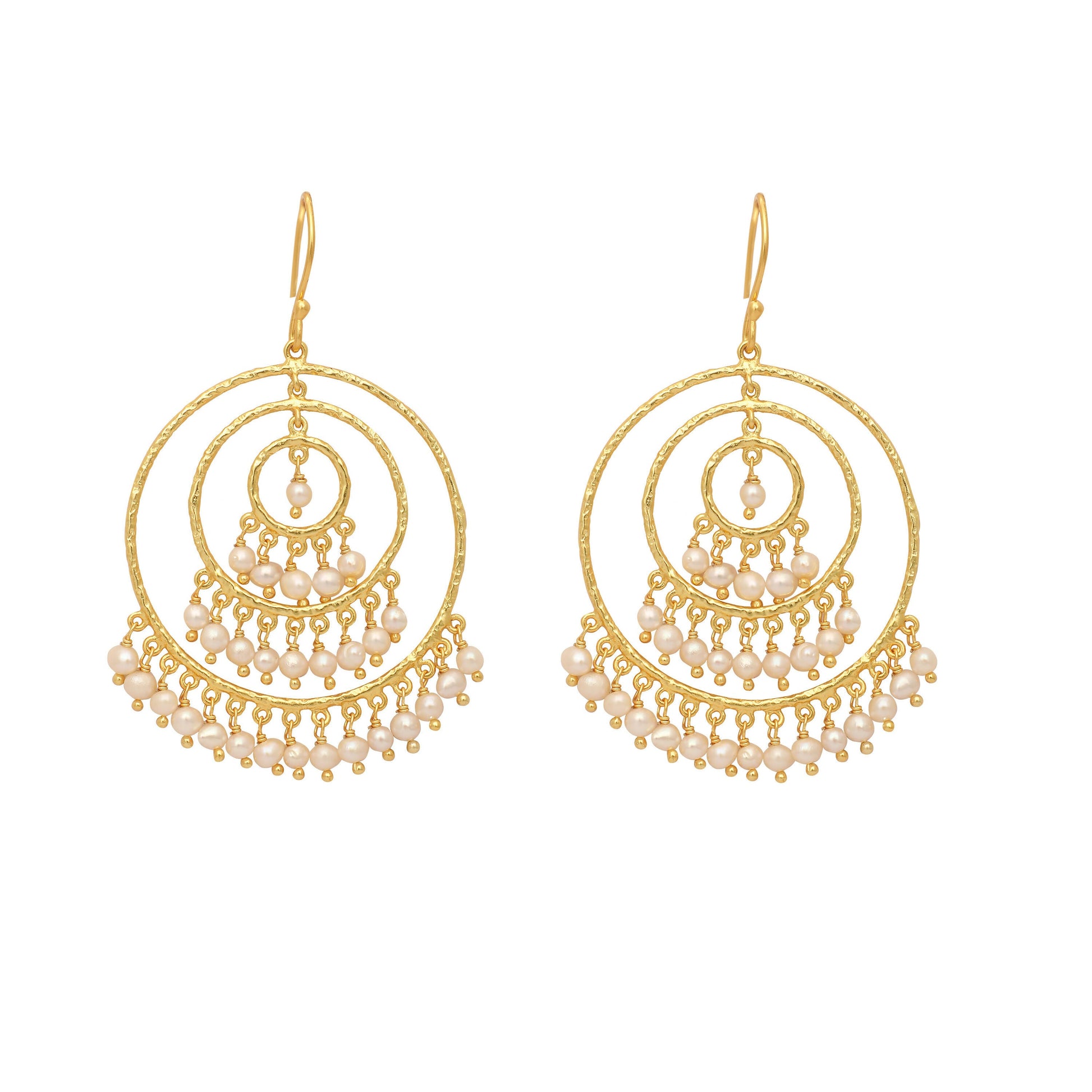 Nuyug 18k Triple Pearl Hoop Anti Tarnish Earrings | Swadesiicart