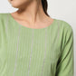 FIORRA Women's Pista Green Poly Crepe Flared Kurta With Dupatta - Swadesiicart