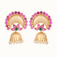 Nuyug 22K Gold Plated Ruby & Pearl Studded Dome Shaped Jhumkas | Swadesiicart