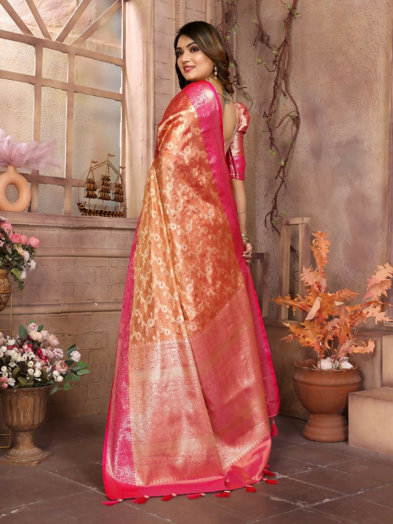 Anaita Orange Tissue Silk With Zari Weaving Saree With Blouse