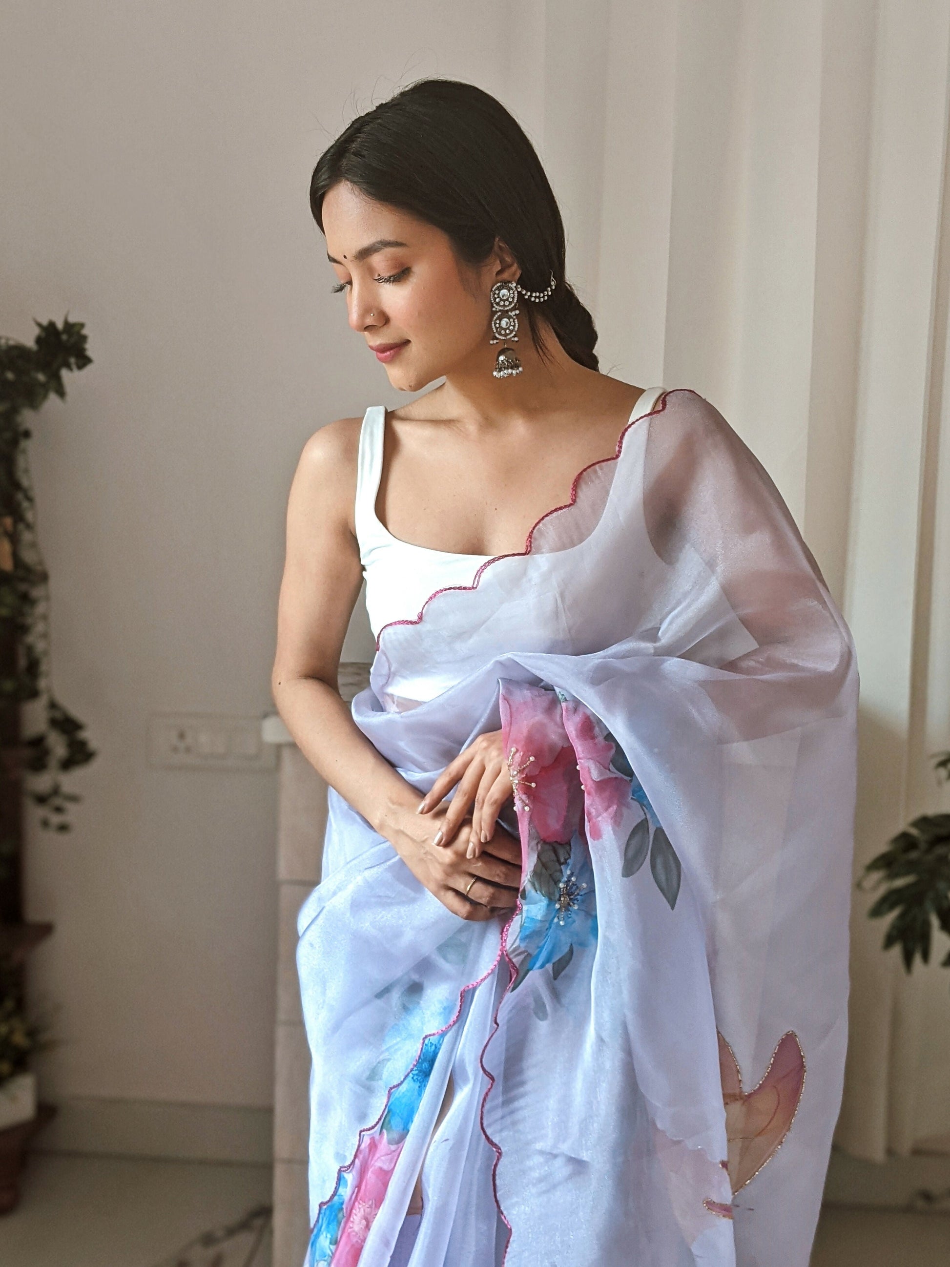 Vamsee Pinki Khatali Sky Organza Saree - Swadesiicart