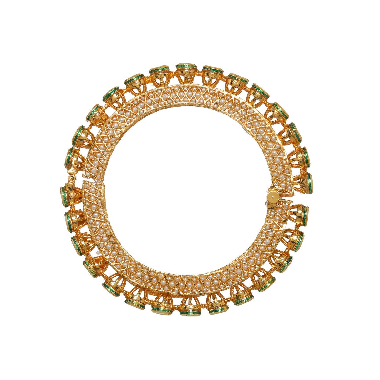Kundan and Pearl Studded Bangle (Gold) - Ruby Raang - Swadesiicart