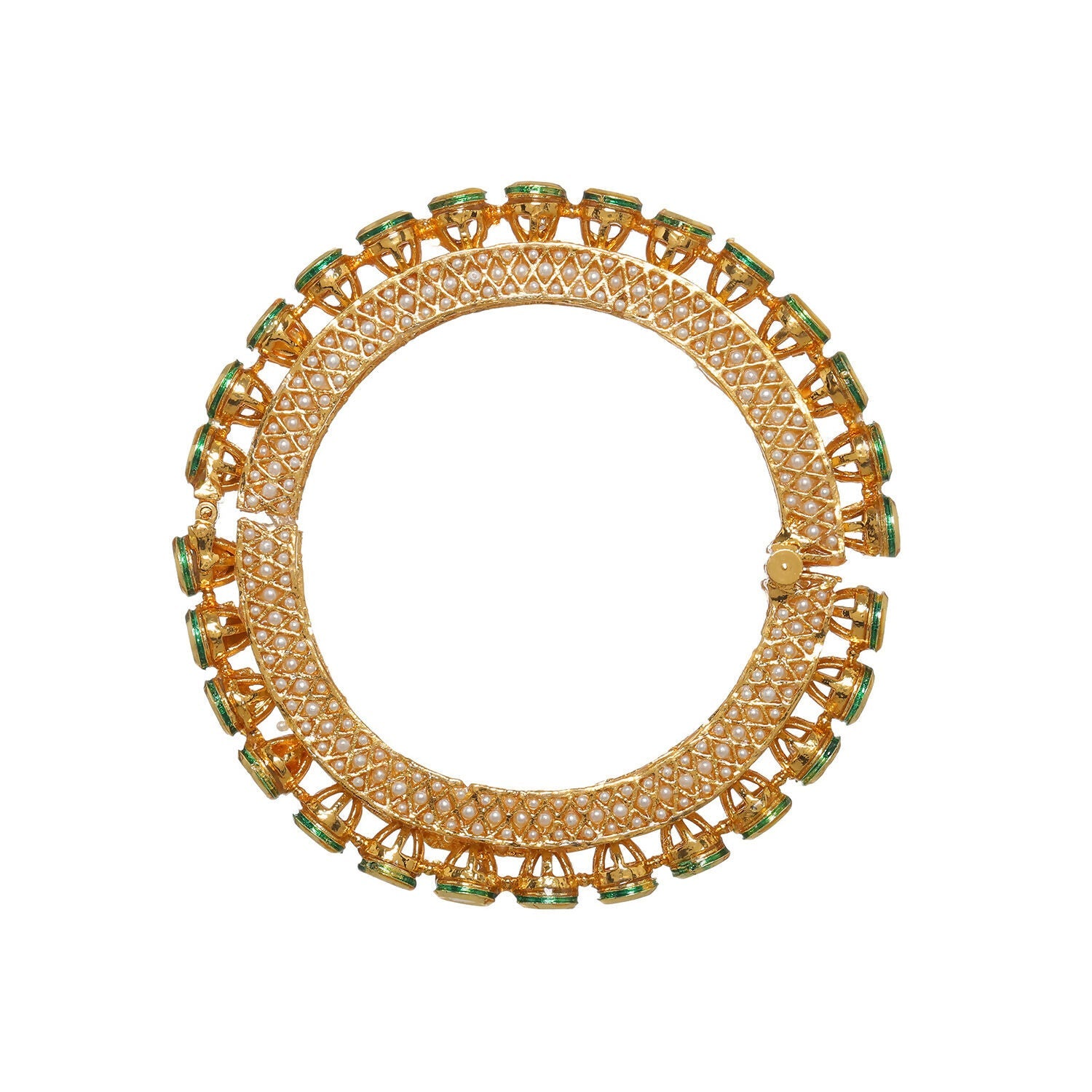 Kundan and Pearl Studded Bangle (Gold) - Ruby Raang - Swadesiicart