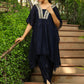 Janasya Navy Blue Silk Blend Yoke Embroidery Co-Ords - Swadesiicart