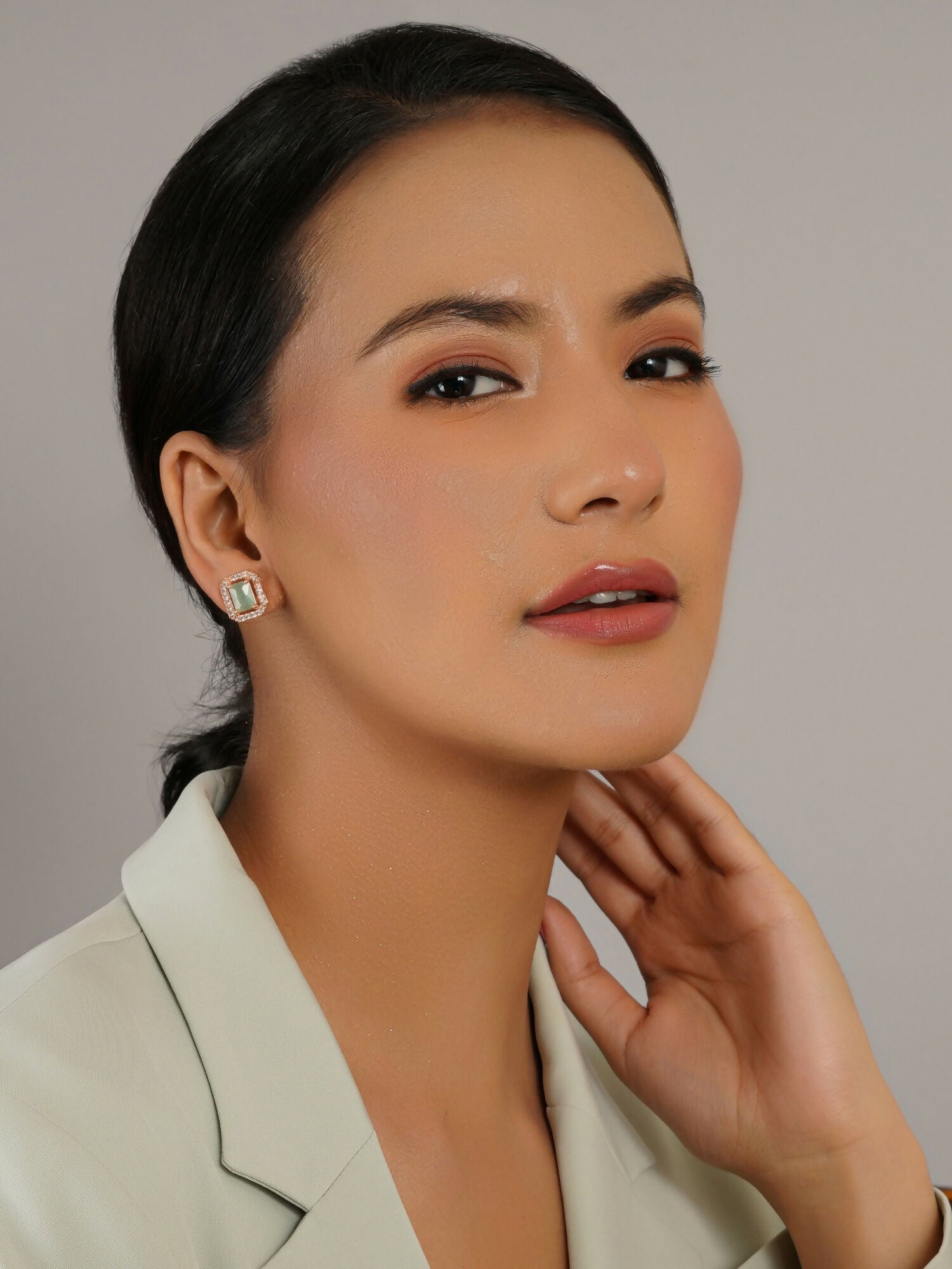 stone stud (mint green ) - Ruby Raang - Swadesiicart