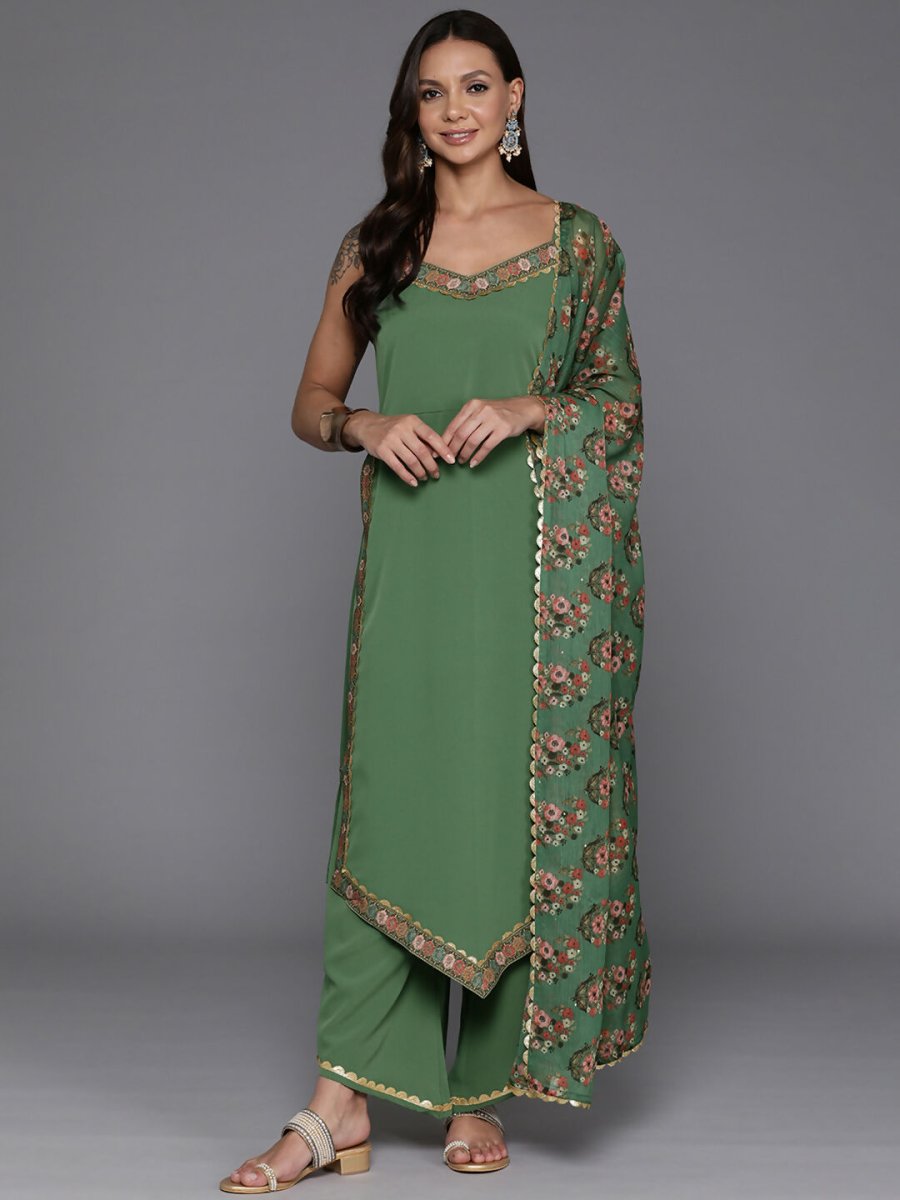 Ahalyaa Women's Traditional wear Kurta Set - Sage Green | Swadesiicart