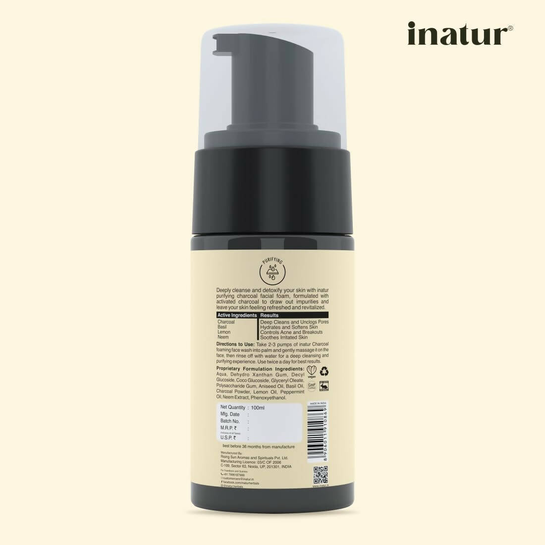 Inatur Charcoal Foaming Face Wash - Swadesiicart