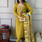 The52 Mustard Gorgeous Embroidered Viscose Chanderi Fabric Straight Kurta Pant with Dupatta Set - Swadesiicart
