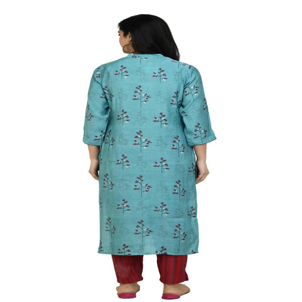Lagi Women's Turquoise Blue Printed Straight Kurta & Pant (MC41A) | Swadesiicart