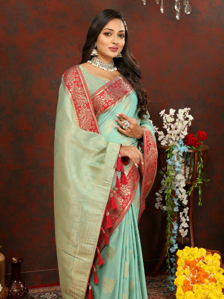 Lorenvalley Fashion Skyblue Cotton Woven Design with Zari Weaving Design Saree - Swadesiicart
