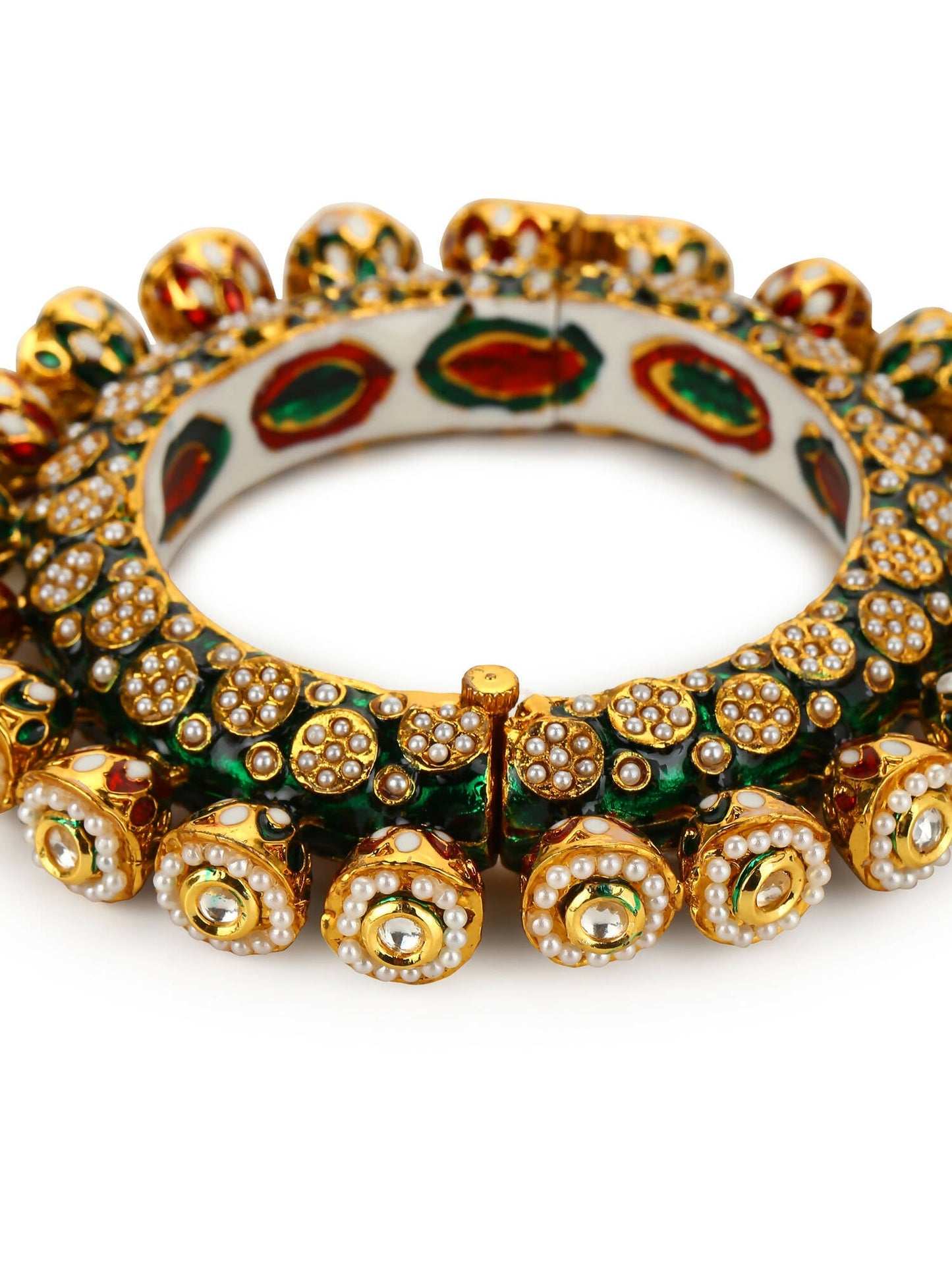 Gold-Polished Green Navratan Meenakari Bangle - Ruby Raang - Swadesiicart