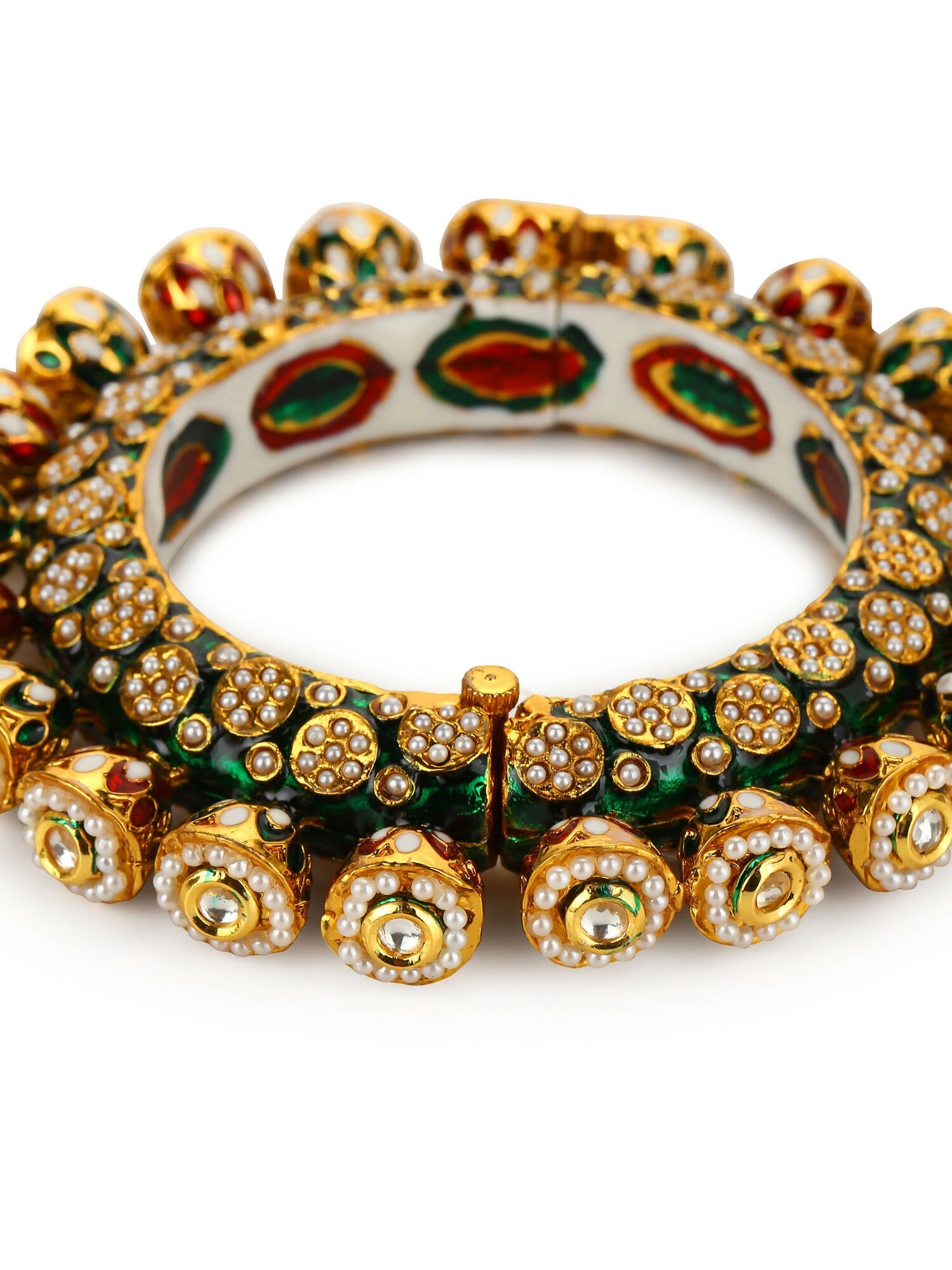 Gold-Polished Green Navratan Meenakari Bangle - Ruby Raang - Swadesiicart