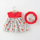 Bold N Elegant Cotton Floral Printed Ruffle Sleeve Princess Dress Frock With Fabric Hat Cap - Red