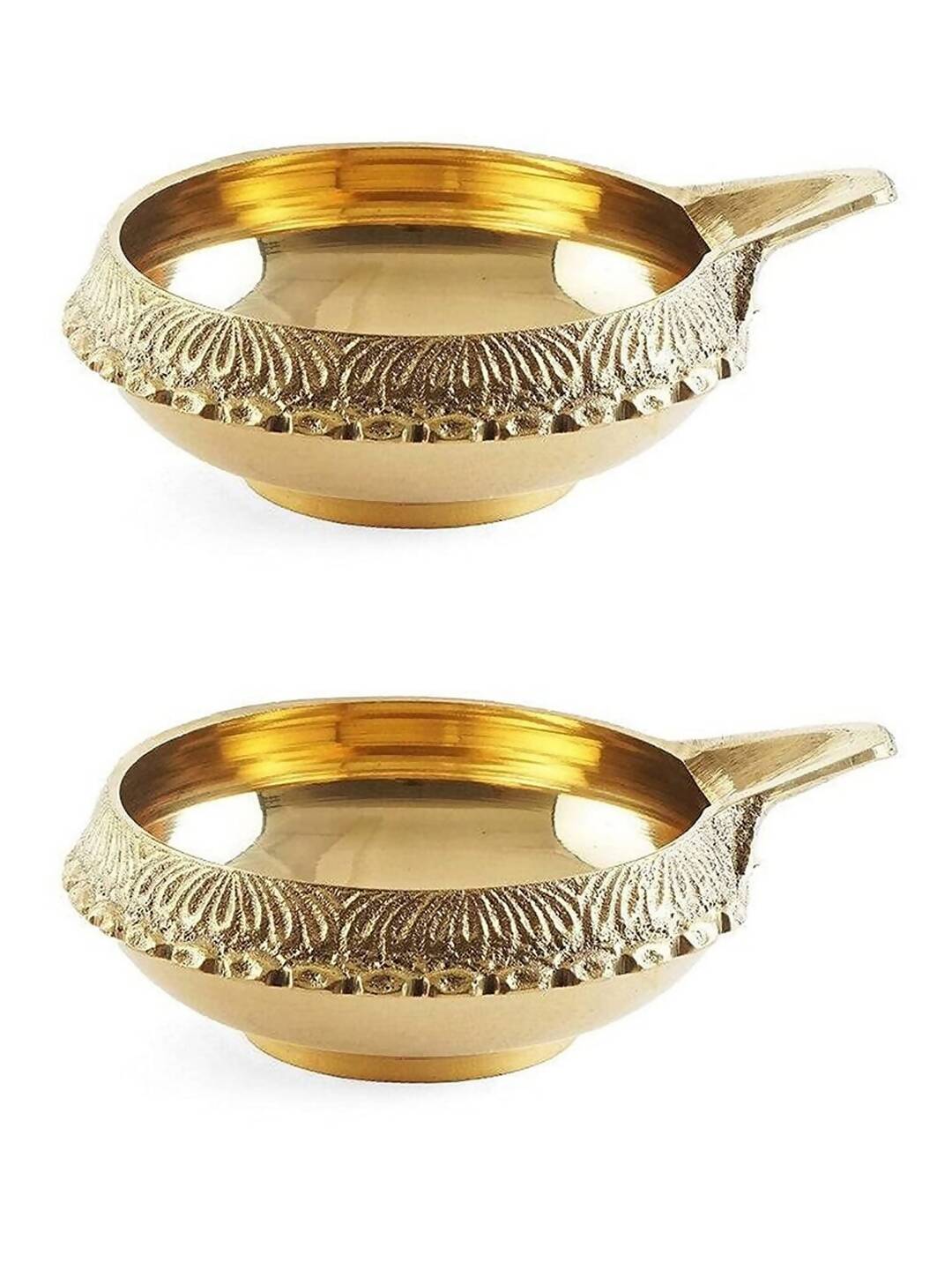 Tied Ribbons Antique 2 Pieces Gold-Toned Textured Brass Diyas | Swadesiicart