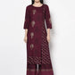 Aniyah Rayon Wine Color Block Print Straight Kurta (AN-175K) - Swadesiicart