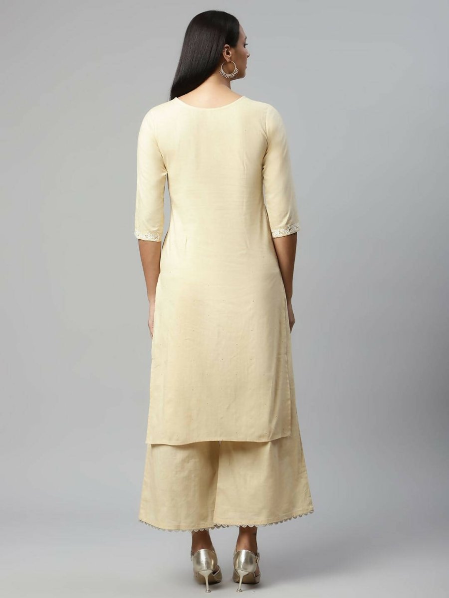 Ahalyaa Womens Chiku Pure Cotton Printed Kurta Palazzo Set | Swadesiicart