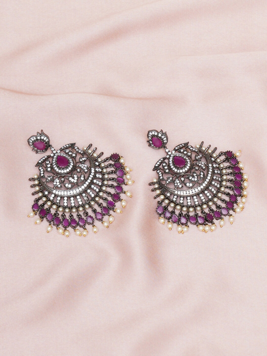 Maroon Silver Plated Earrings- Ruby Raang | Swadesiicart