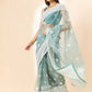 Blue Organza Geometric Embroidered Saree with Unstitched Blouse Piece - Roozal