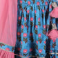 Lil Drama Jaipur Print Stylish Cotton Lehanga with Choli and Net Dupatta Set for Girls - Blue
