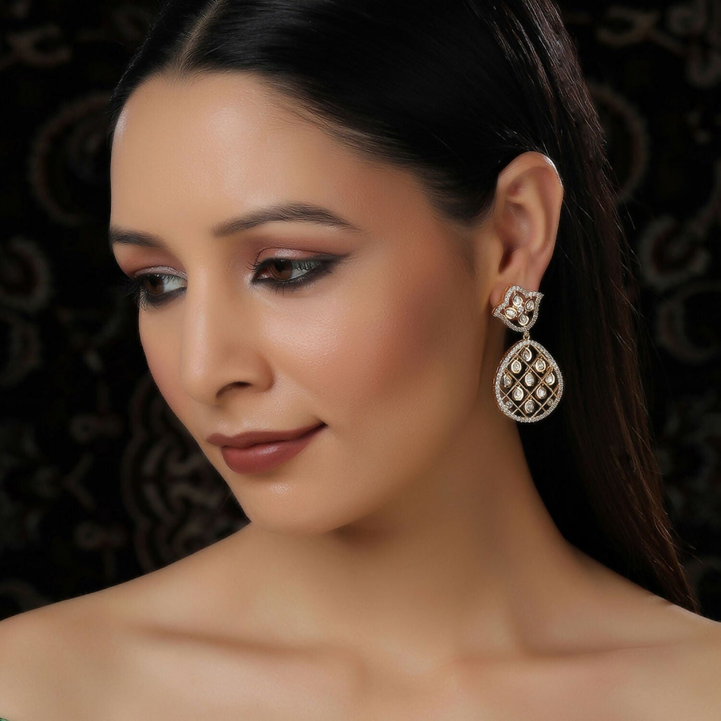 Jhallar Kundan and Diamond Dangler Earrings (Gold) - Ruby Raang - Ruby Raang Studio