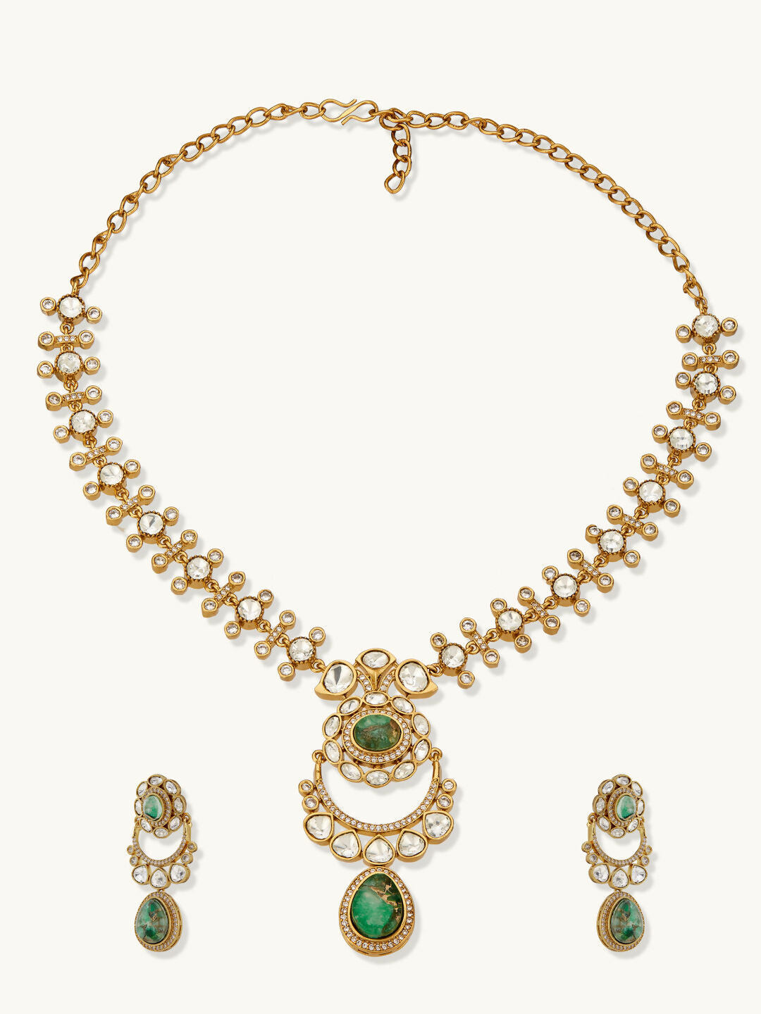 Nuyug 22K Gold-Plated Kundan Studded Faux Jasper Stone Necklace Set | Swadesiicart