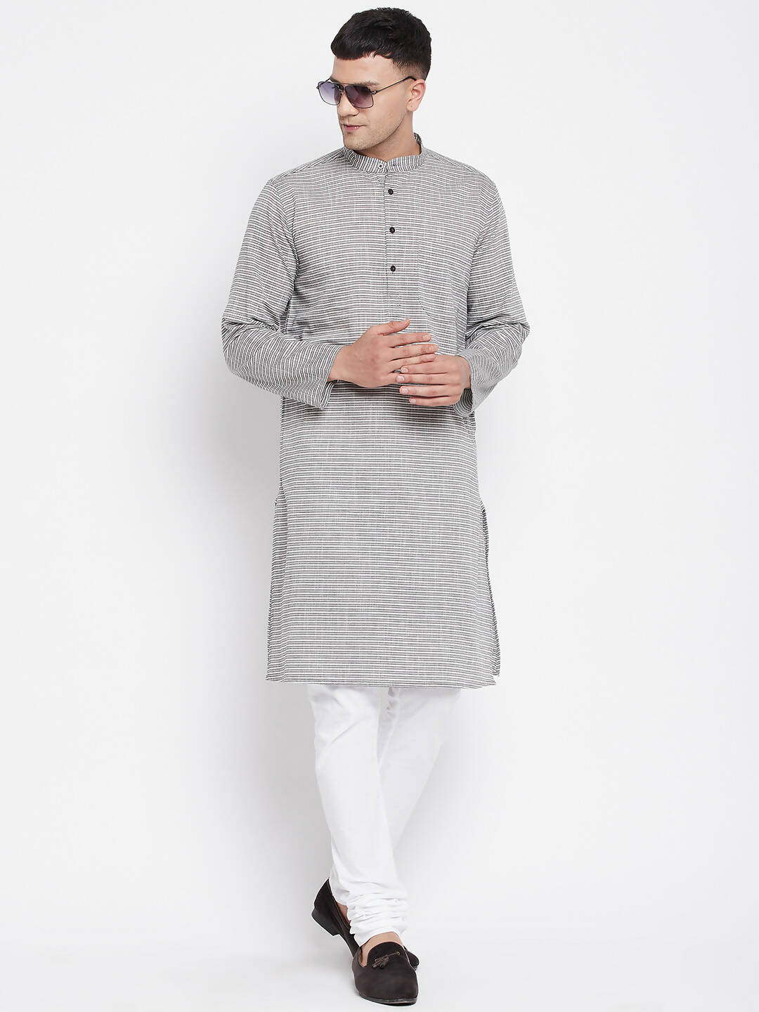 Even Apparels White Pure Cotton Men's Long Kurta With Band Collar | Swadesiicart