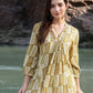 W for Woman Green Paisley Printed Cotton Crepe Gathered Kurta with Mirror Embroidery