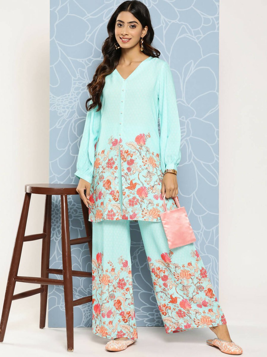 Ahalyaa Women's Traditional wear Co-ords - Blue - Swadesiicart
