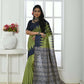 Vishnu Weaves Women's Olive Tussar Silk Temple Print Saree with Blouse - Swadesiicart