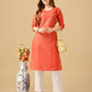 Jyoti Fashion Women's Coral Cotton Blend Embroidered Kurta Pant Set | Swadesiicart